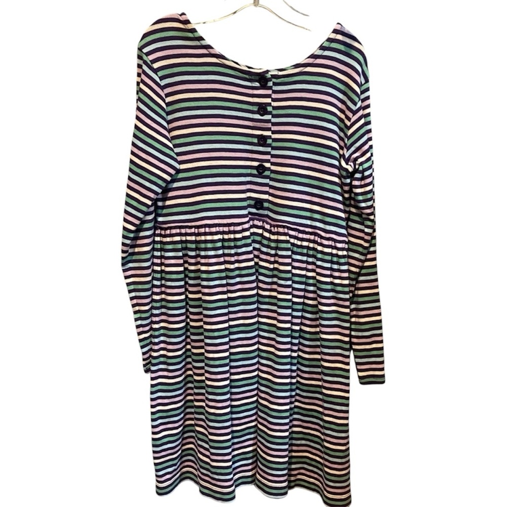 Hanna Andersson Girls Lavender Blue Green Stripe Play Day Dress 130 CM 8 PERU